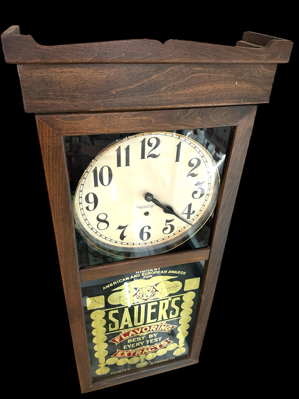 NOS New Haven Clock Co. "Sauer's Extracts" Advertising Wall Clock GA20148