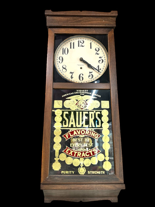 NOS New Haven Clock Co. "Sauer's Extracts" Advertising Wall Clock GA20148