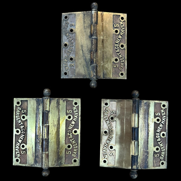 Set of 3 Brass Sargent & Co. Offset Door Hinges GA20220