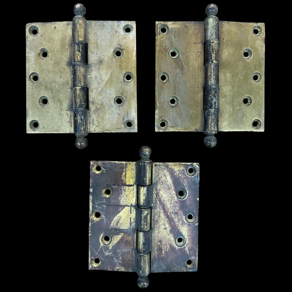 Set of 3 Brass Ball Tip Sargent & Co. Offset Door Hinges GA20224