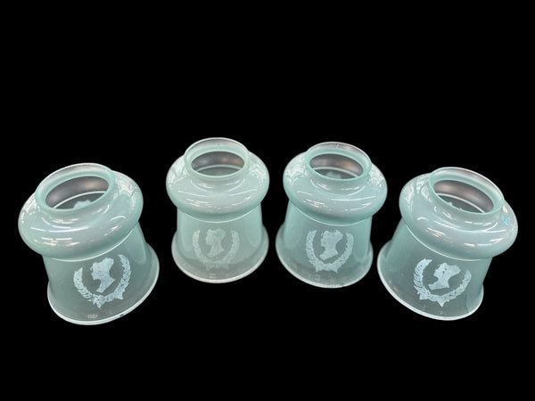 Set of 4 Vintage Etched Seafoam Green Lamp Shades GA20232