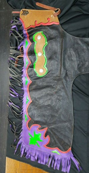 NIRA Champion Rodeo Star Jerry Beagley Large Multicolored Leather Rodeo Chaps