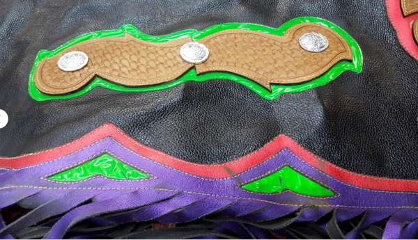 NIRA Champion Rodeo Star Jerry Beagley Large Multicolored Leather Rodeo Chaps