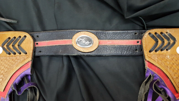 NIRA Champion Rodeo Star Jerry Beagley Large Multicolored Leather Rodeo Chaps