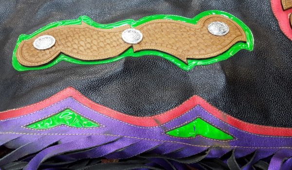NIRA Champion Rodeo Star Jerry Beagley Large Multicolored Leather Rodeo Chaps