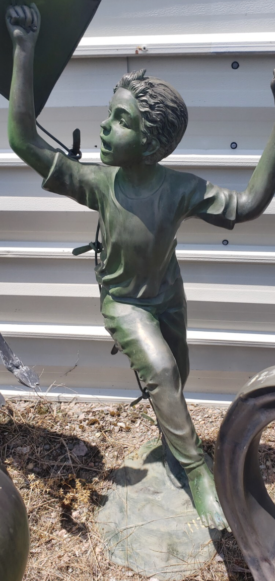 BRONZE STATUE LONE BOY PLAYING WITH KITE GA11018