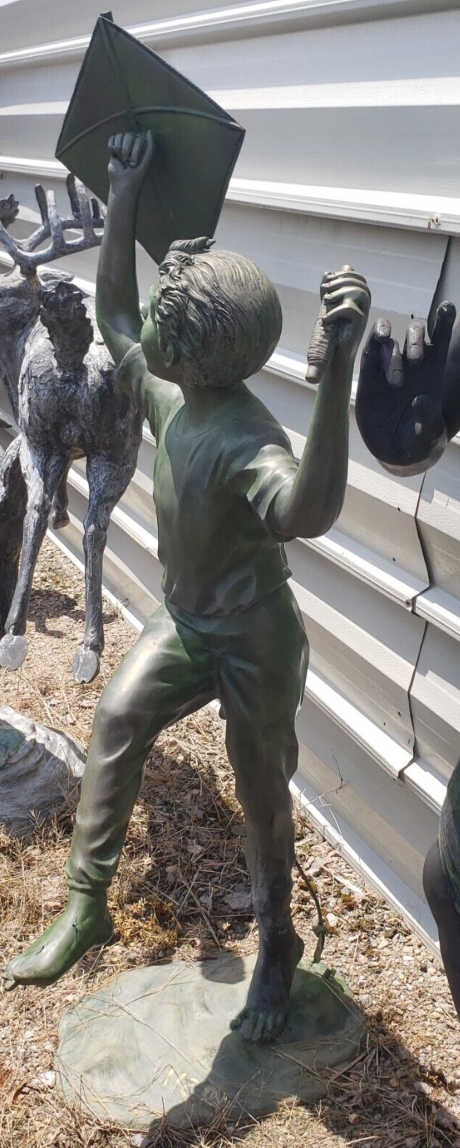 BRONZE STATUE LONE BOY PLAYING WITH KITE GA11018