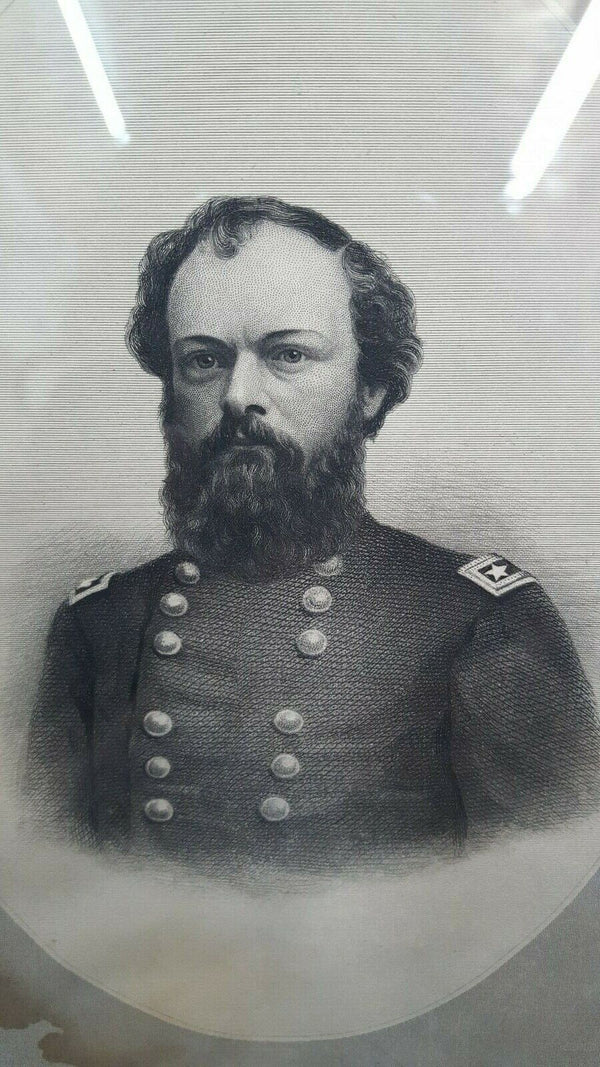 Engraved Photo of U.S. Civil War General Quincy Gillmore Walnut Shadow Box Frame