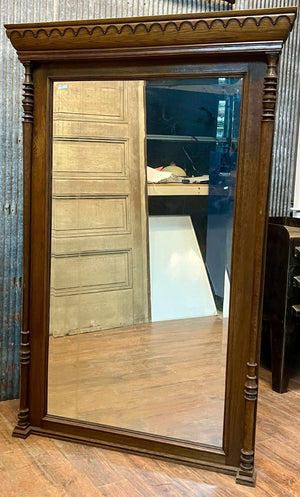 Walnut Victorian/Eastlake Beveled Glass Mirror w/ Carved Wood Columns GA10144