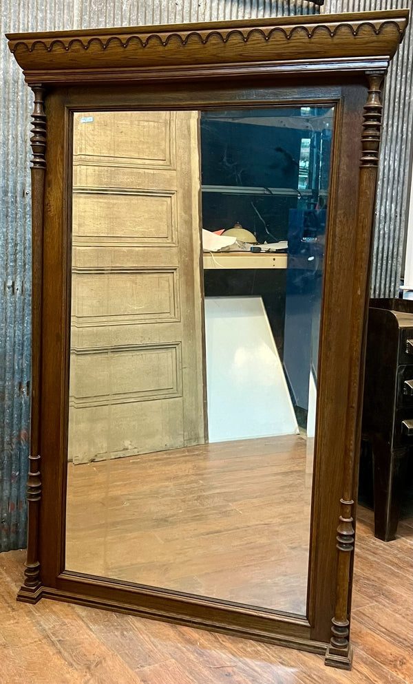 Walnut Victorian/Eastlake Beveled Glass Mirror w/ Carved Wood Columns GA10144