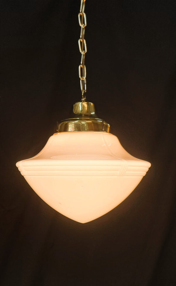 Restored Art Deco Pendant Light w/ Ribbed Bullet Point Shade GS01022