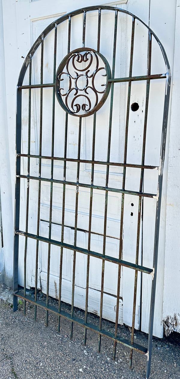 Restored Arched Antique Iron Gate w/ Flower Medallion GA20443