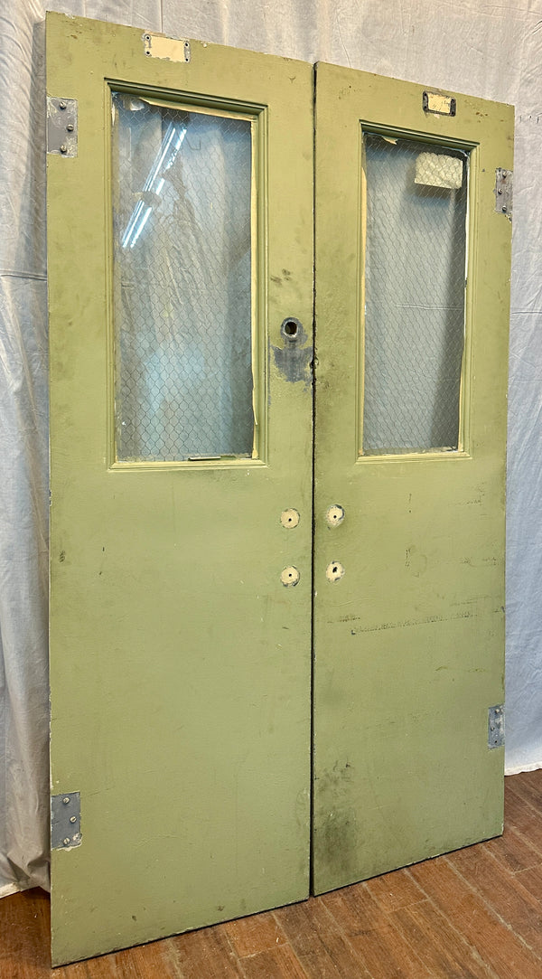1-Pane Painted Steel Double Doors w/ Chicken Wire Glass GA20576
