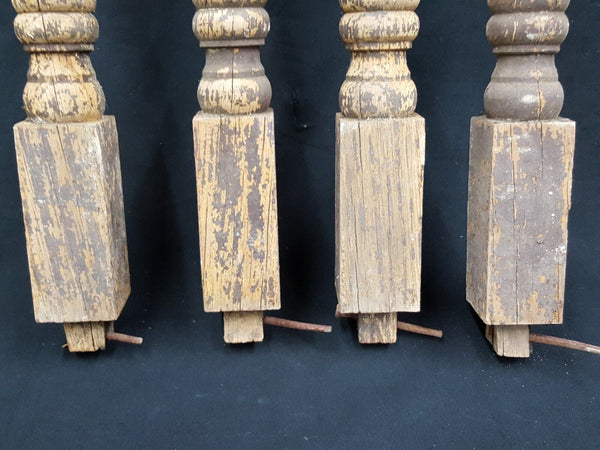 Architectural Salvage 4 Wooden Spindles Balusters Double Collars & Spiral Center