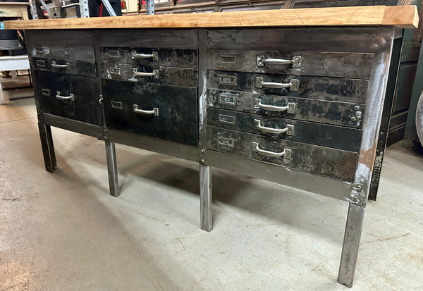 Industrial Salvaged Butcher Block & Steel Work Table GA20813