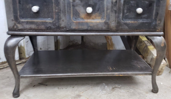 Antique Steel Medical Cabinet Beveled Glass 3 Drawers & Cabriole Legs GA9499