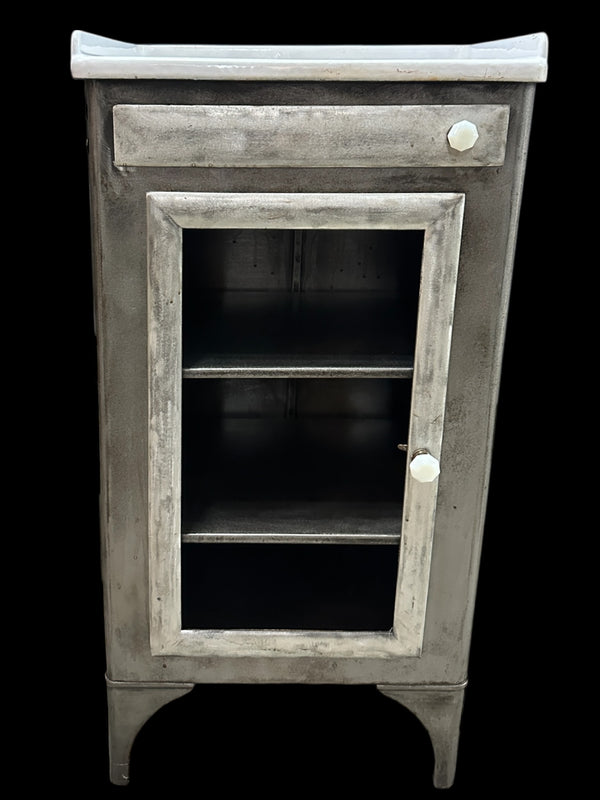 Antique Steel Medical Cabinet w/ White Ultralight Glass Top GA20377