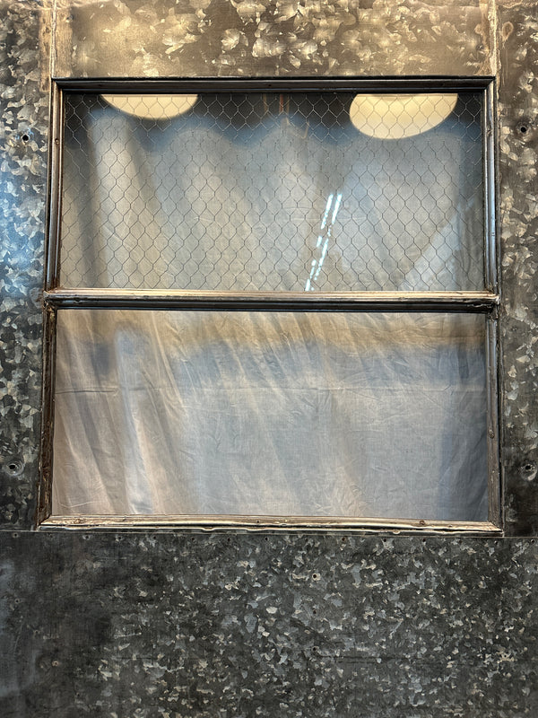 Industrial 2-Pane Galvanized Steel & Chicken Wire Glass Door GA20563