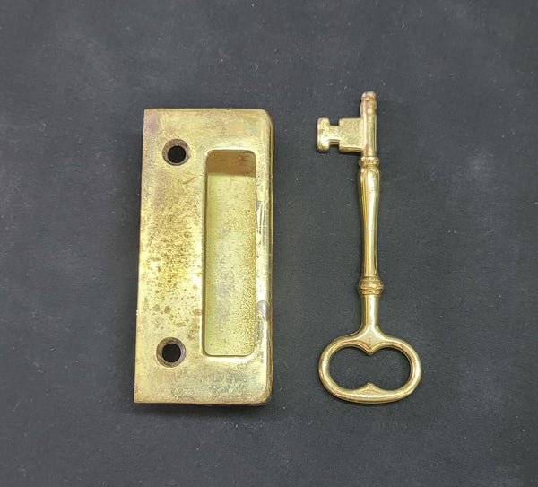 Left Side Brass Rim Lock Set w/ Keeper Key Deadbolt & More 6 3/4" x 4"GS00683