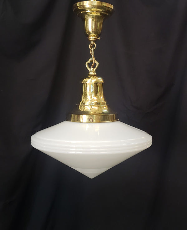Restored Art Deco Flush Mount Pendant Light w/ Bullseye Point Shade GS01024