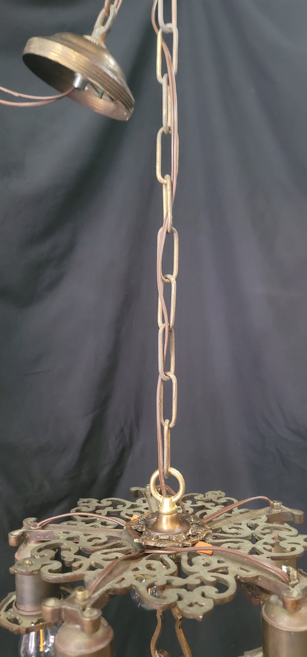 Restored Ornate Art Nouveau Solid Brass 5 Light Chandelier 13"x 30" GS00985
