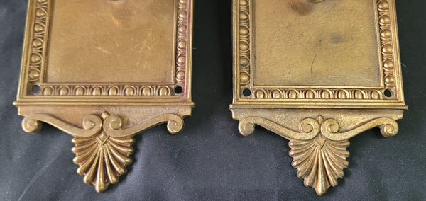 Egg & Dart Bronze Door Knob Back Plates w/ Thumb Turns 12 1/2" x 3 1/2" GS01095