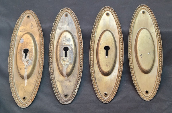 4 Oval Pocket Door Escutcheon Plates w/ Beaded Trim 7 1/2" x 2 1/2" GS00859