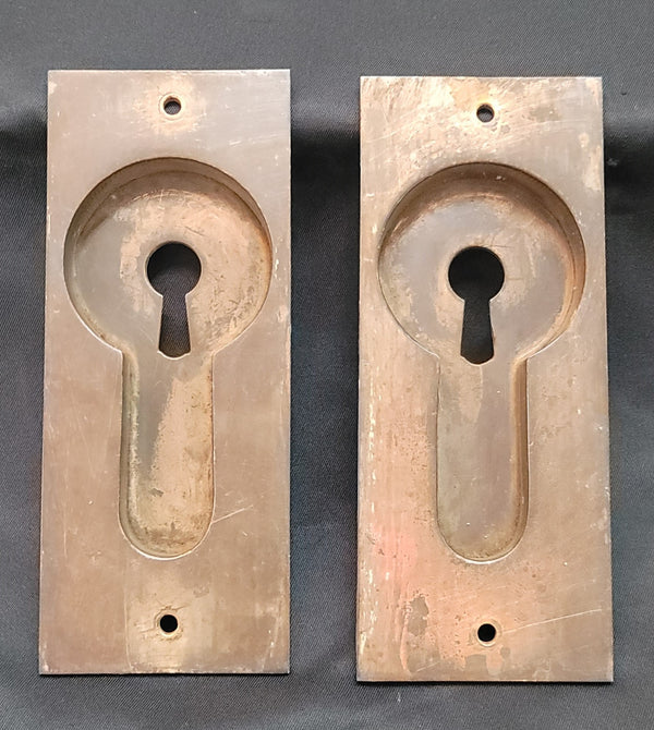 Pair of Restored Brass Keyhole Pocket Door Plates 4 3/4" x 1 9/16" GS00861