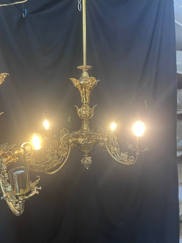 Pair of Ornate Brass 4-Light Chandeliers GS011017
