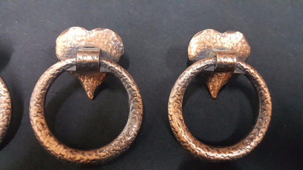 Architectural Salvage Brass Round Drawer Pull Handles With Heart Shapes Set of 6