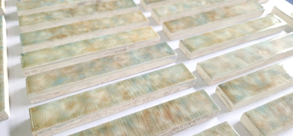 Vintage Lot 49 Trent Co. Pastel Ceramic Glazed Fireplace Tiles 6" x 1" GS00671