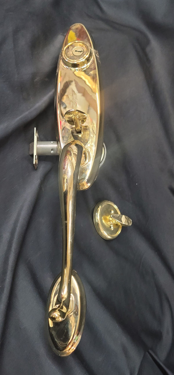 Brass Curved Handle Thumb Latch Hardware Set w/Deadbolt Knob & More GS00885