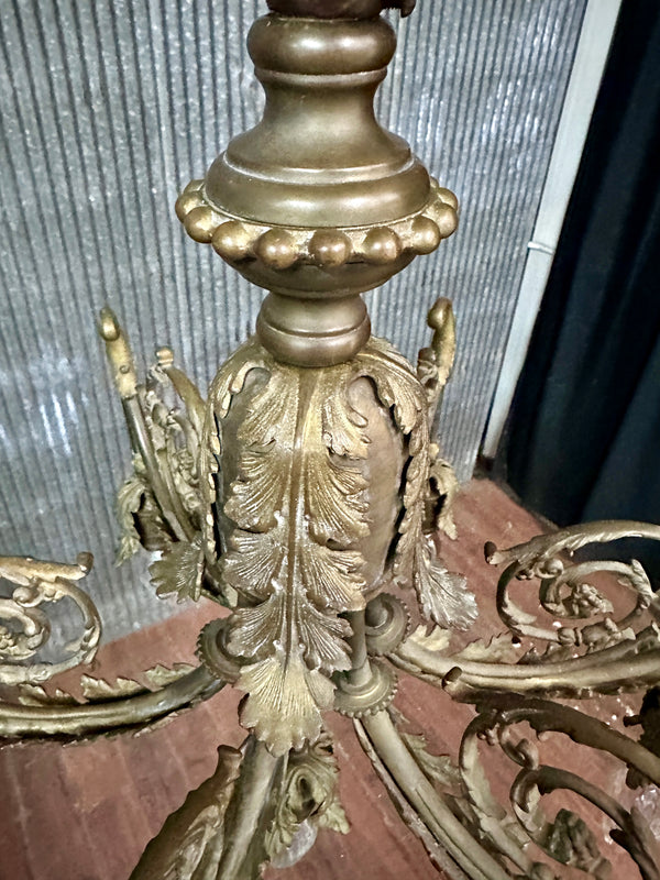 Antique Art Nouveau Brass 6-Light Chandelier - 23" T x 21" W - GA21032