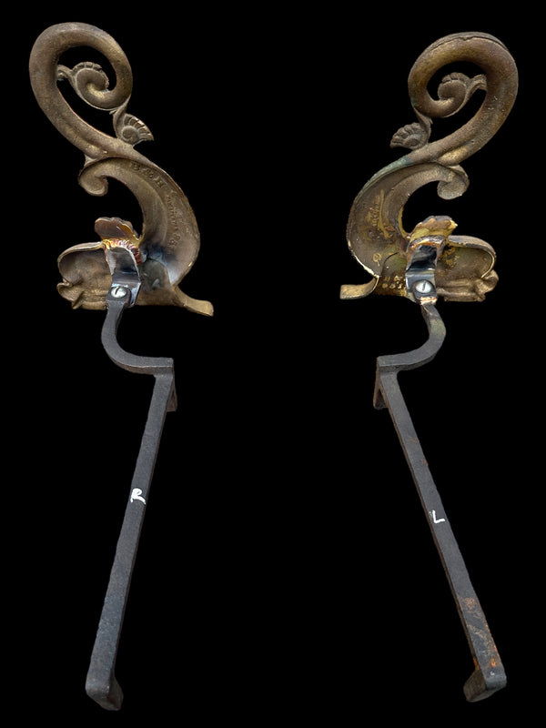 Restored Pair of Solid Brass Dolphin Fish Andirons GA20590