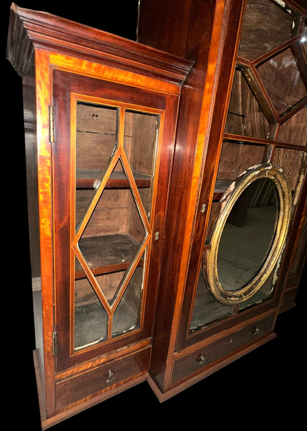 Antique Traditional Mahogany & Tiger Oak Wood Inlaid Cabinet GA20379