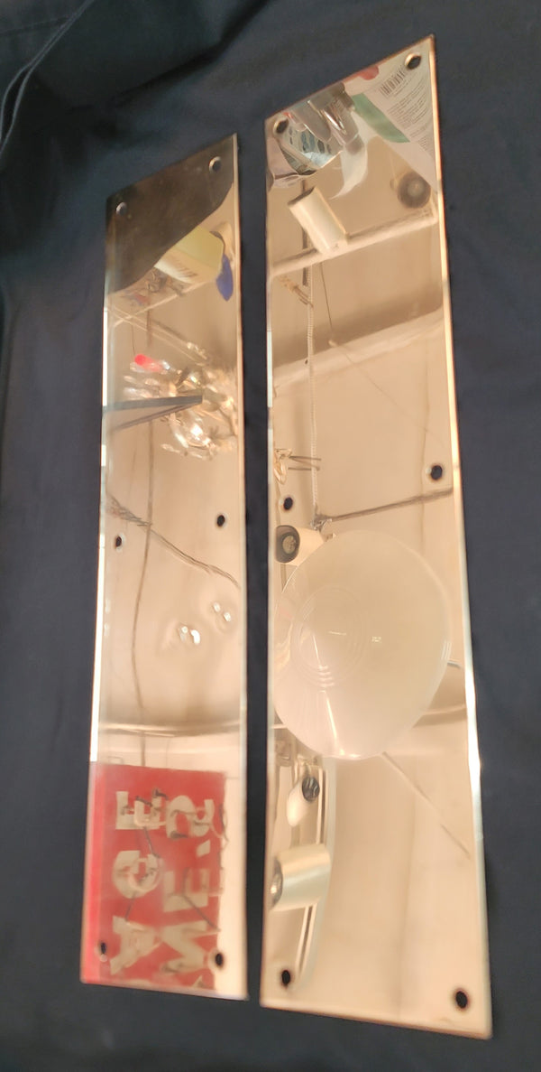 Pair of Restored Red Brass Door Push Plates 15" x 3 1/2" GS01053