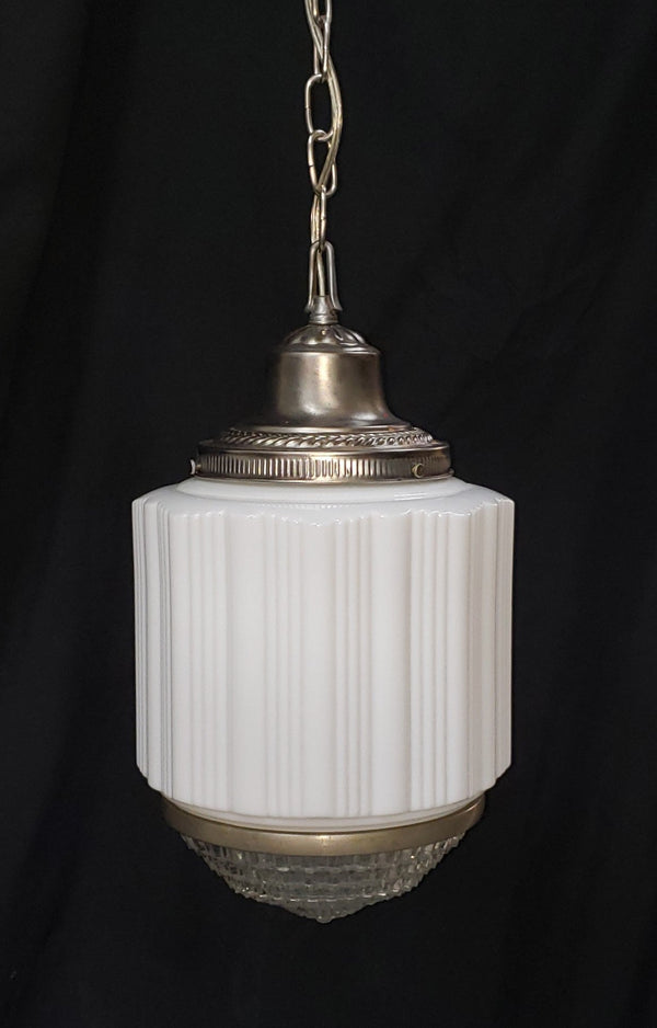 Restored Art Deco Pendant Light w/ Tiered Glass Bottom 17" T x 10" W GA1173