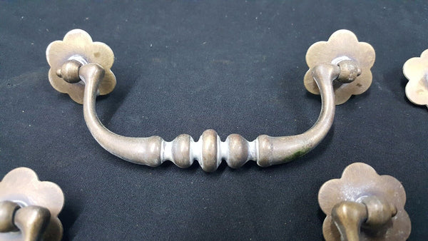 Architectural Salvage Brass & Flower Finial Drawer Pull Handles Set of 5