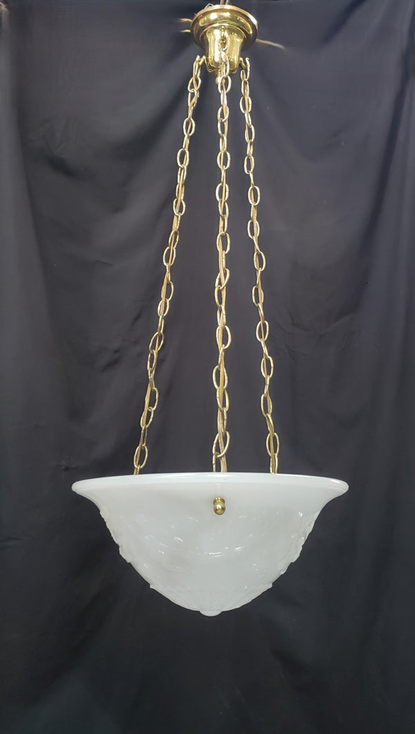 Restored Neo Classical Pendant Light w/ Textured Shade & Brass Chains GS01070