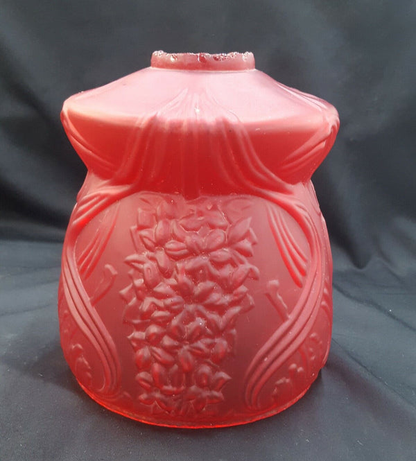 Antique Red Embossed Floral and Scroll Designed Glass Shade Globe