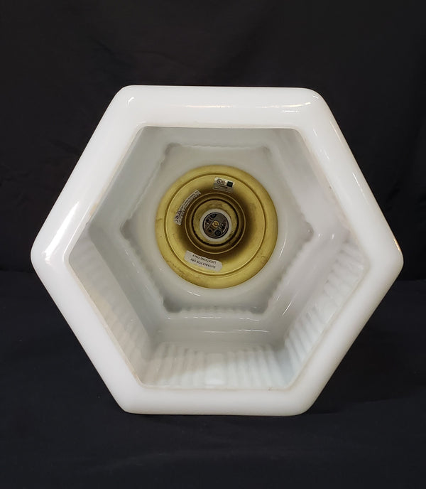 Restored Brass Art Deco Flush Mount Light w/ White Geometric Shade GA40711