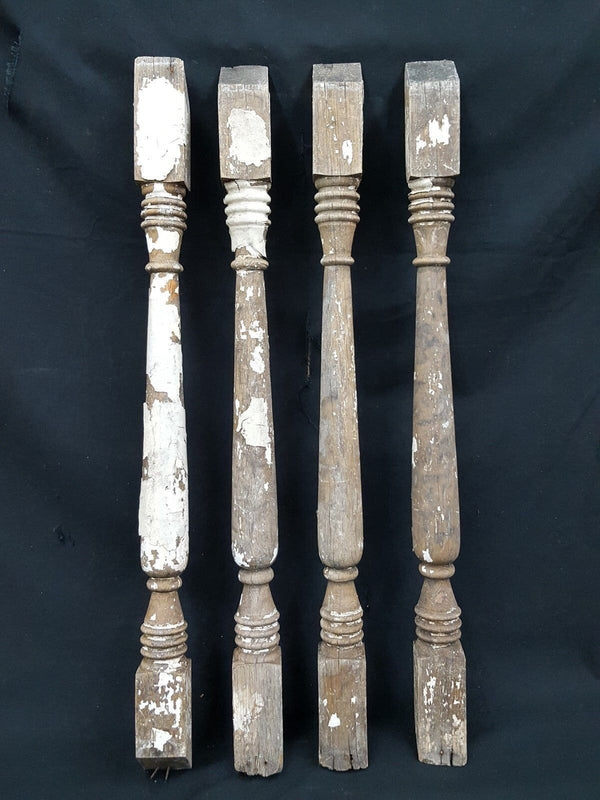 Architectural Salvage 4 Wooden Spindles Balusters Double Spiral Collar Design