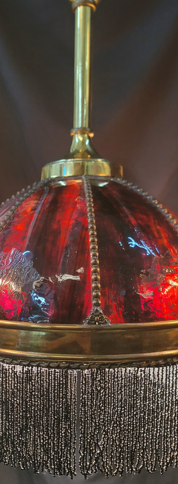 Restored Victorian 6 Light Chandelier w/ Slag Glass & Shades 26" x 35" GS01071