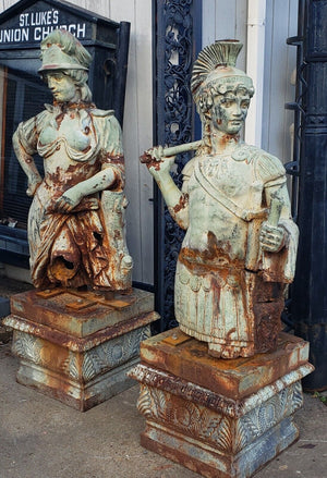 Cast Iron Custom Made Man & Woman Trojan Soldiers on Pedestals GS00747