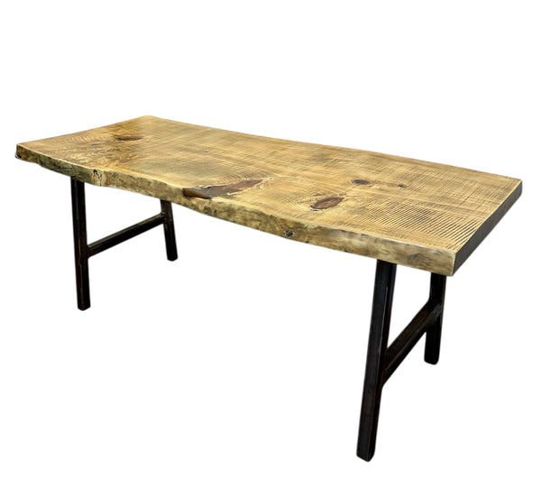 Custom Built Dining Table w/ Live Edge Pine Table Top & Iron Legs GA20605