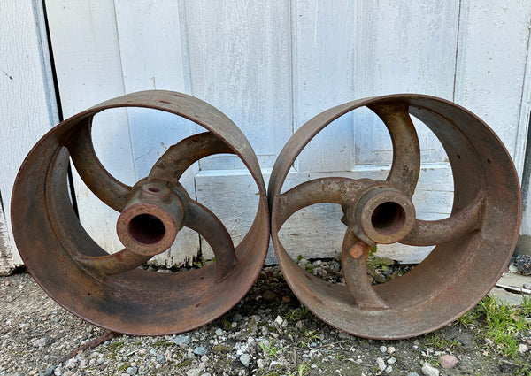 Pair of Industrial Cast Iron Pulley Wheels GA20929