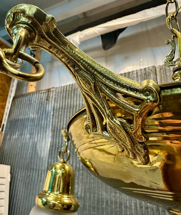 Restored Antique Brass Pan 4-Arm Chandelier GA21007