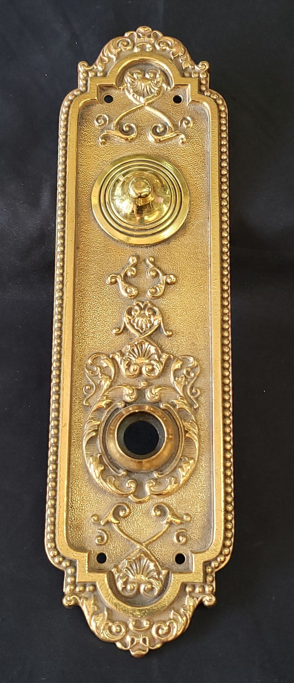 Restored Ornate Victorian Solid Brass Doorknob Backplate GA291