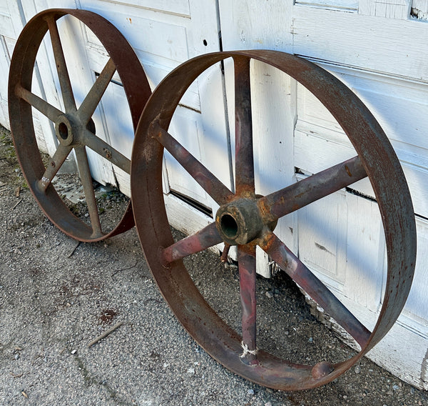 Pair of Industrial Cast Iron Pulley Wheels GA20931