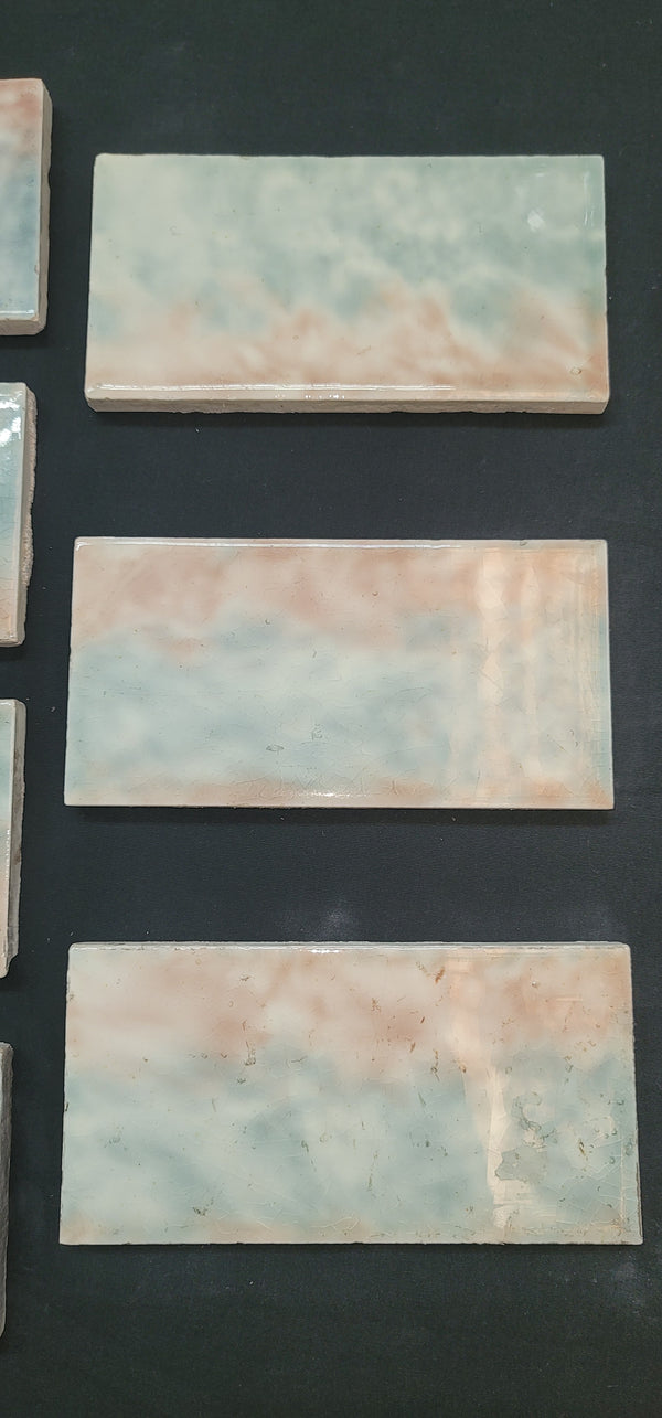 Vintage Lot of 11 Mottled Pastel Glazed Ceramic Fireplace Tiles 6" x 3" GS00682